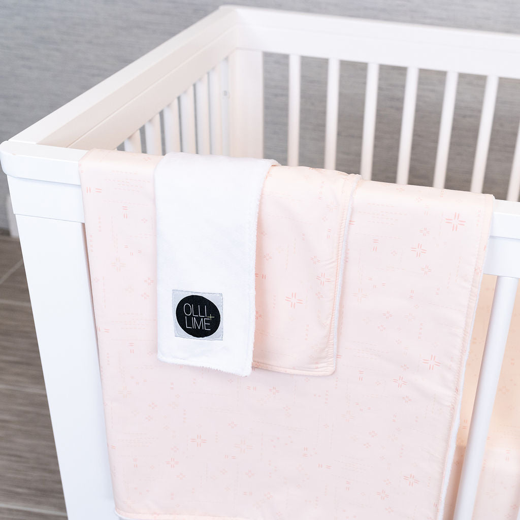 Sunday Stroll - Deluxe Nursery Bedding Set - Crossroads & Dashes in Pink - Olli+Lime